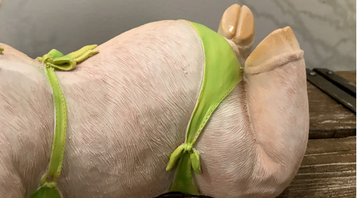 Decoración animal humorística joven cerda en bikini 32 cm