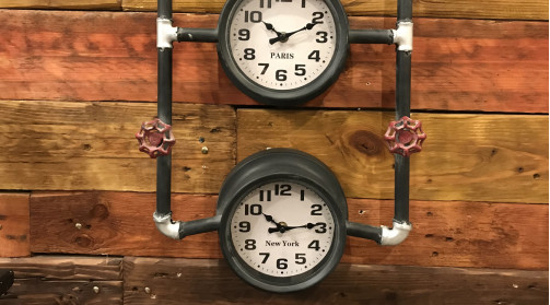 Reloj de 3 esferas en forma de circuito de fontanería industrial 90 cm