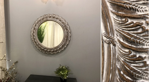 Espejo de estilo Shabby chic redondo blanqueado Ø 60 cm