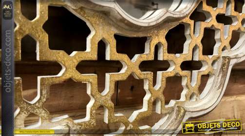 Espejo de madera de estilo oriental, acabado dorado brillante y blanco, espíritu moucharabieh