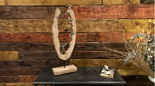 Decoración de mesa de madera de mango y aluminio, ambiente chic moderno, 59cm