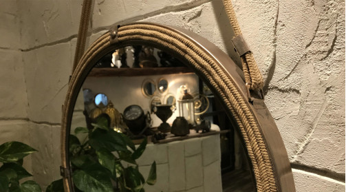 Espejo de pared en metal y cuerda, atmósfera de ojo de buey de barco de forma redonda, Ø60cm