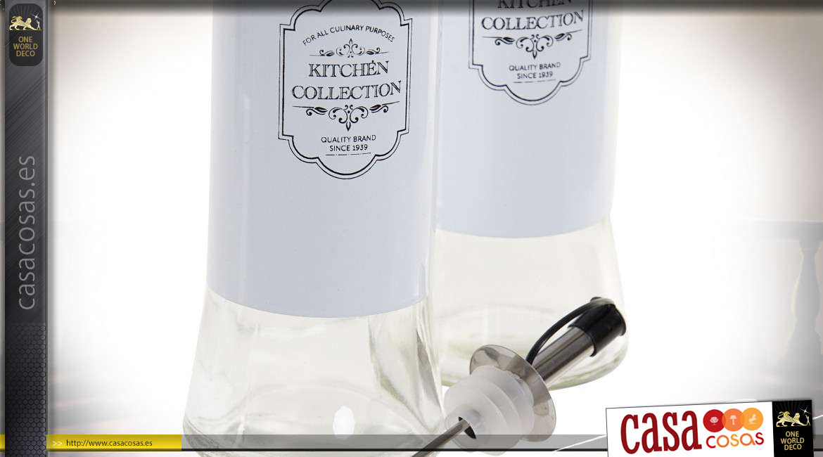 Vinagrera de vidrio, serie de dos piezas en estilo vintage, ambiente de cocina antigua, 350 ml