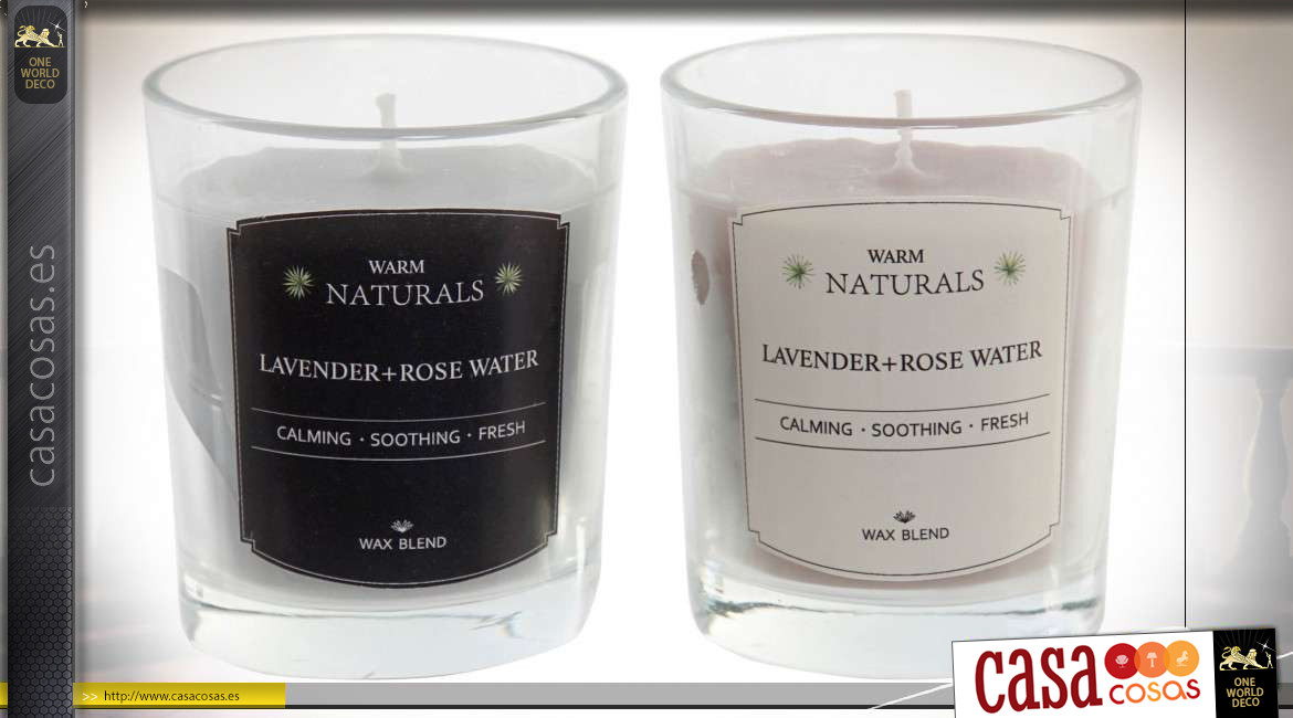 Juego de dos velas perfumadas de lavanda y agua de rosas, Ø5,5cm
